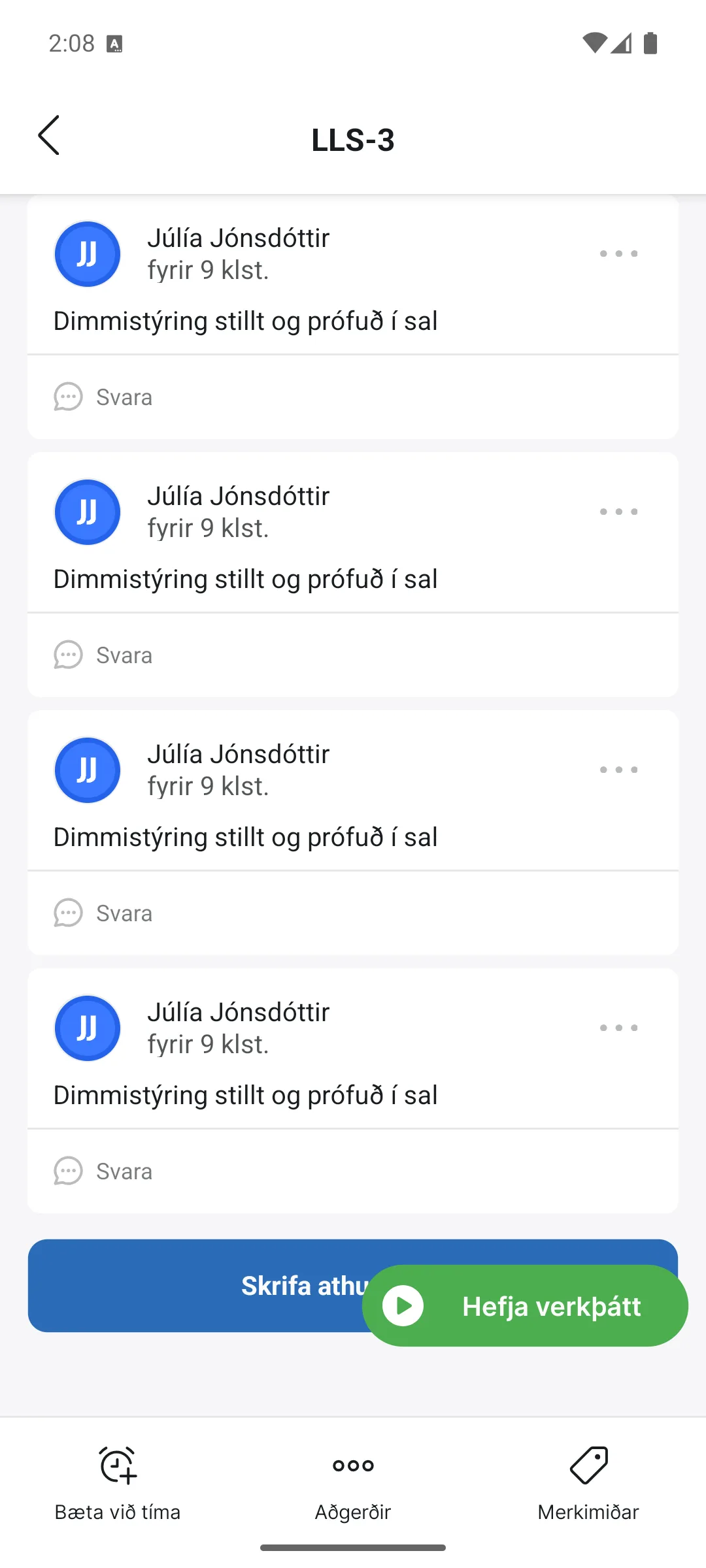 Athugasemdir í appinu