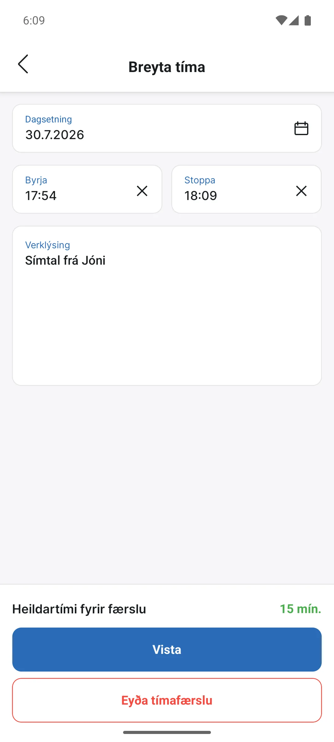 Að breyta tímafærslu