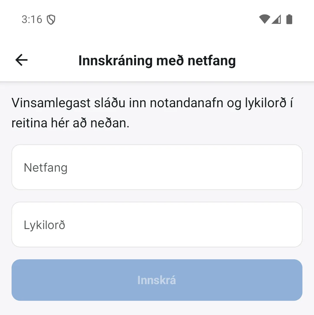 Innskráning með netfangi