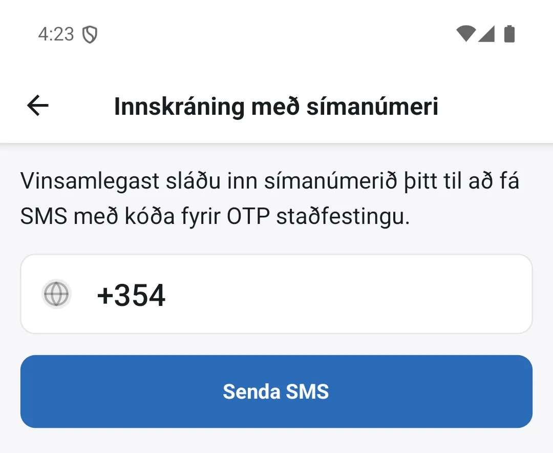 Innskráning með símanúmeri