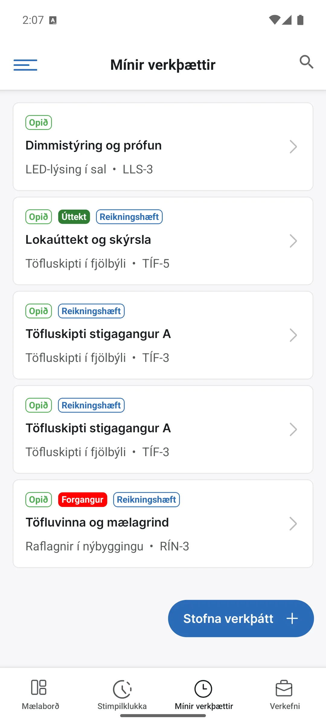 Mínir verkþættir í appinu