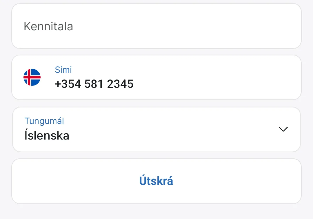 Útskrá neðst á prófílskjánum