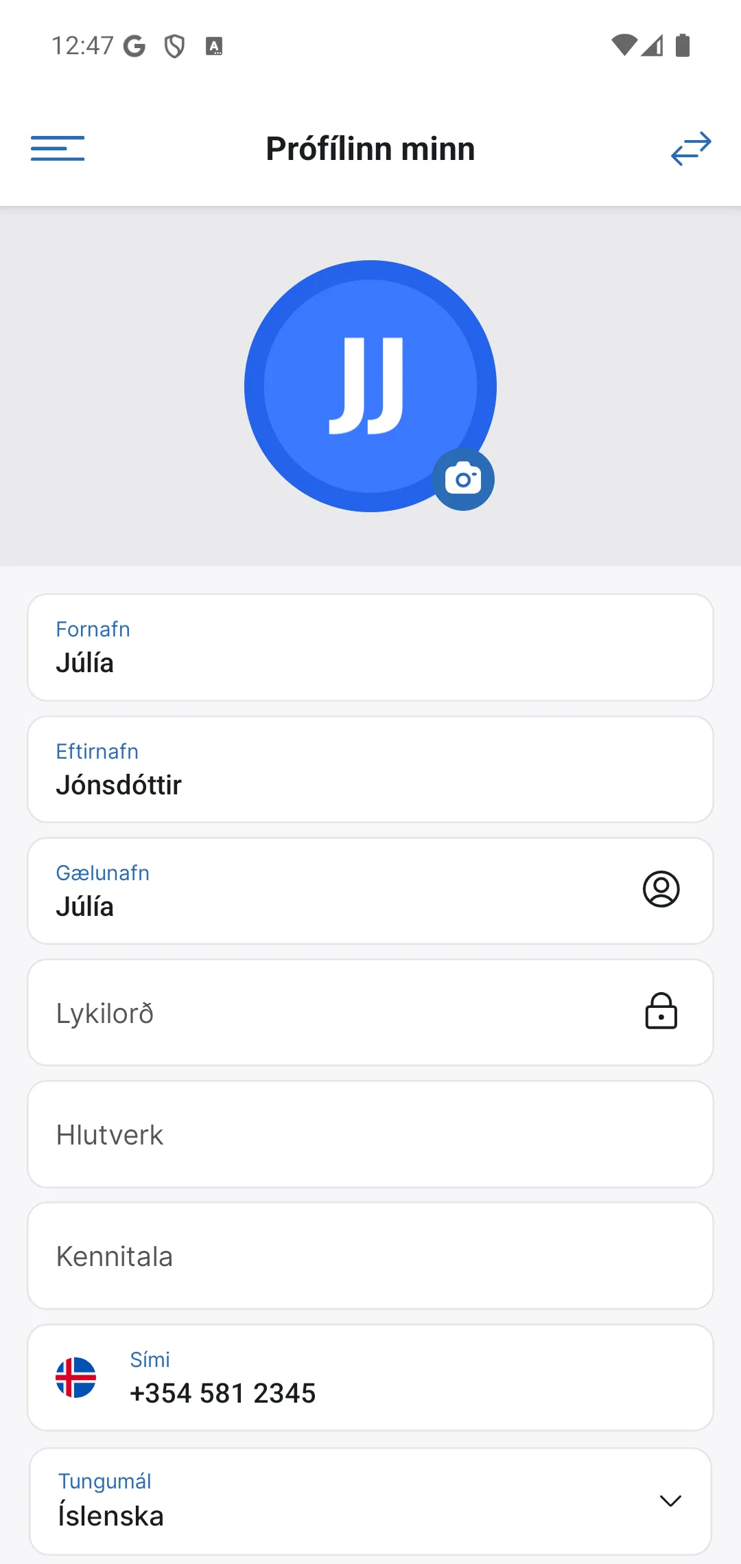 Prófíllinn í appinu