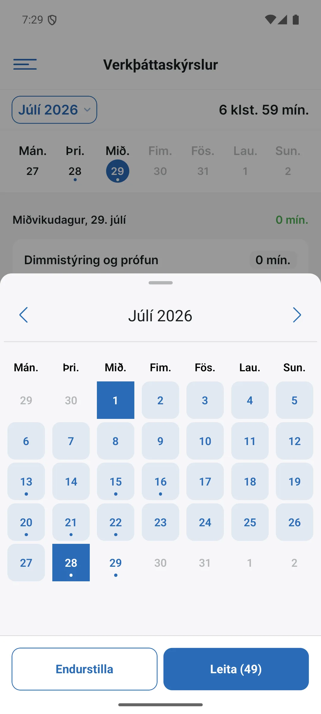 Dagatalið í verkþáttaskýrslum