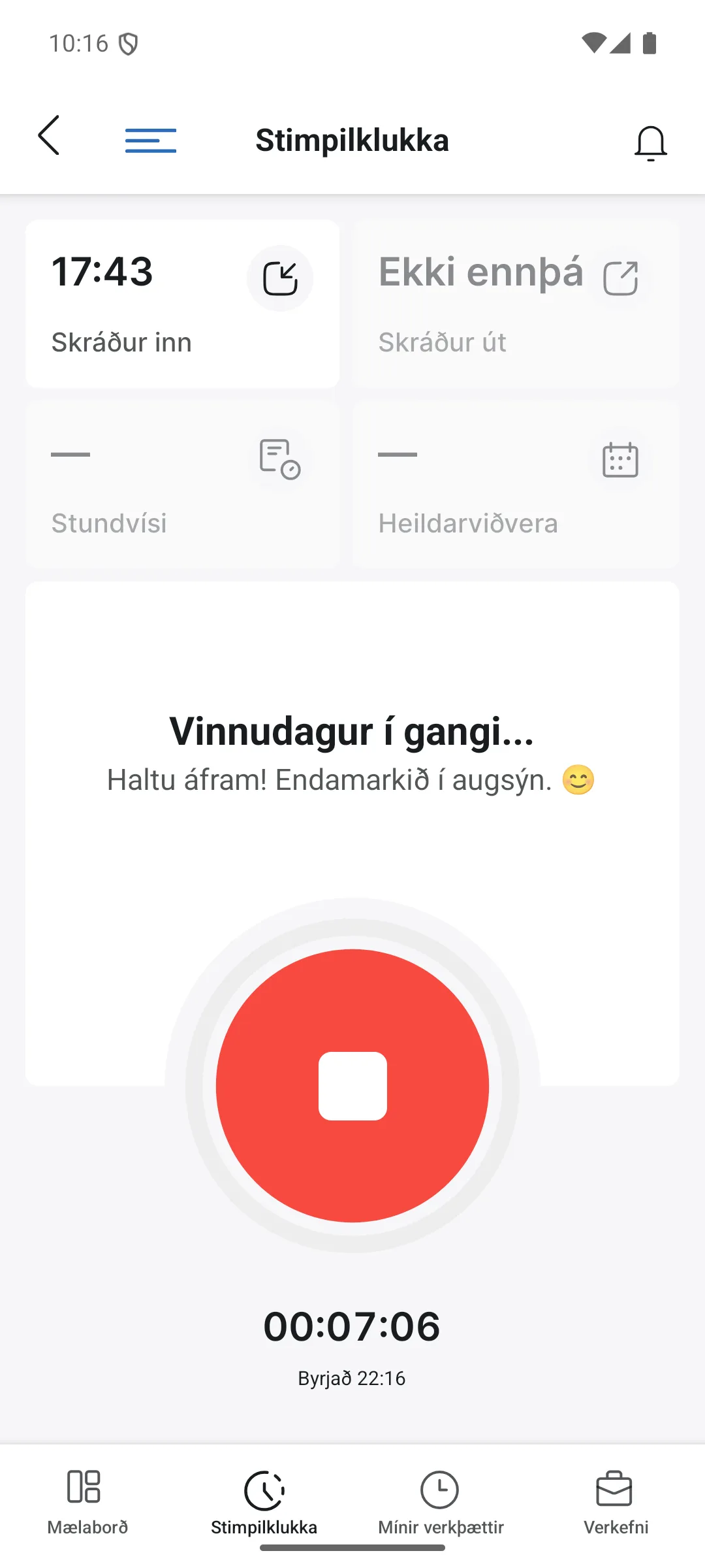 Stimpilklukkan í gangi