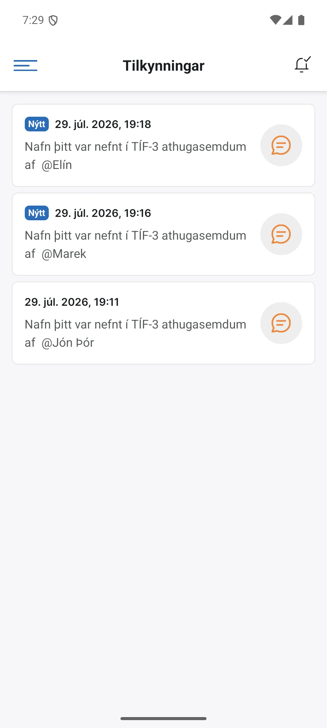 Tilkynningar í appinu