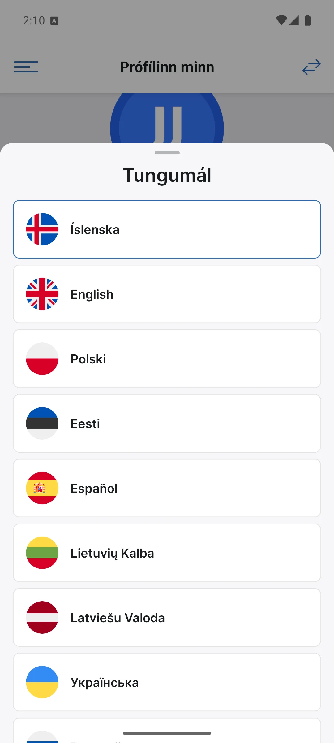 Tungumálaval í appinu