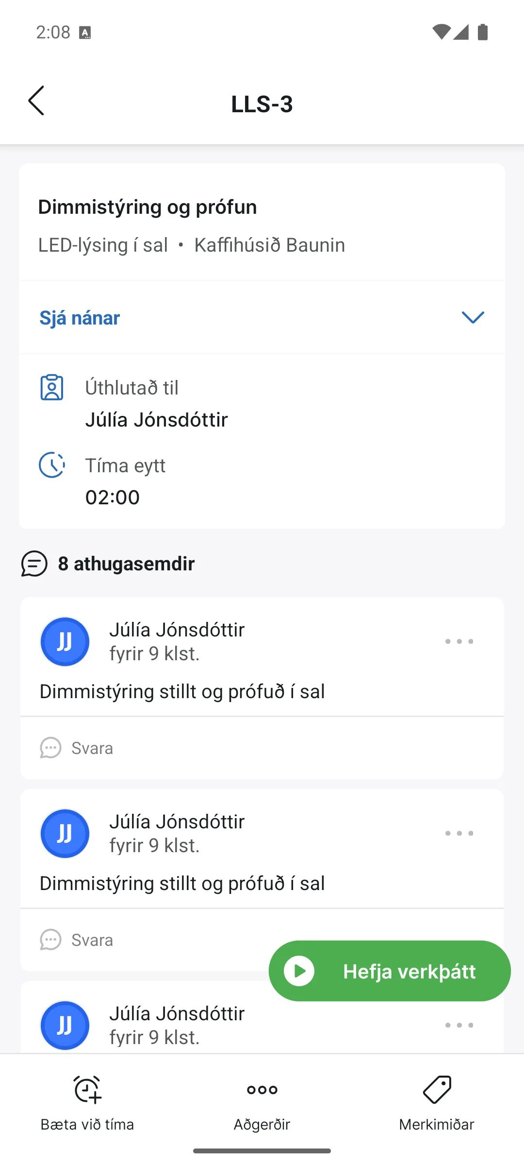 Verkþáttur í appinu