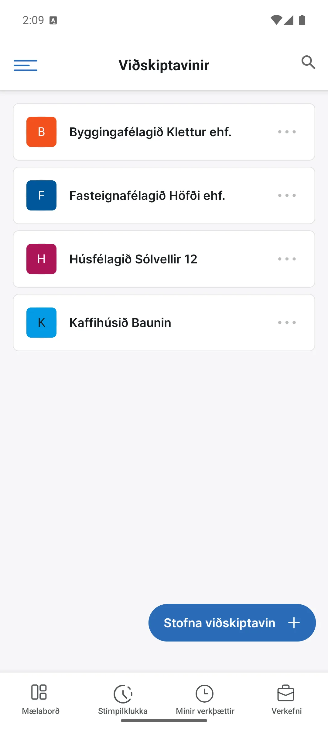 Viðskiptavinir í appinu