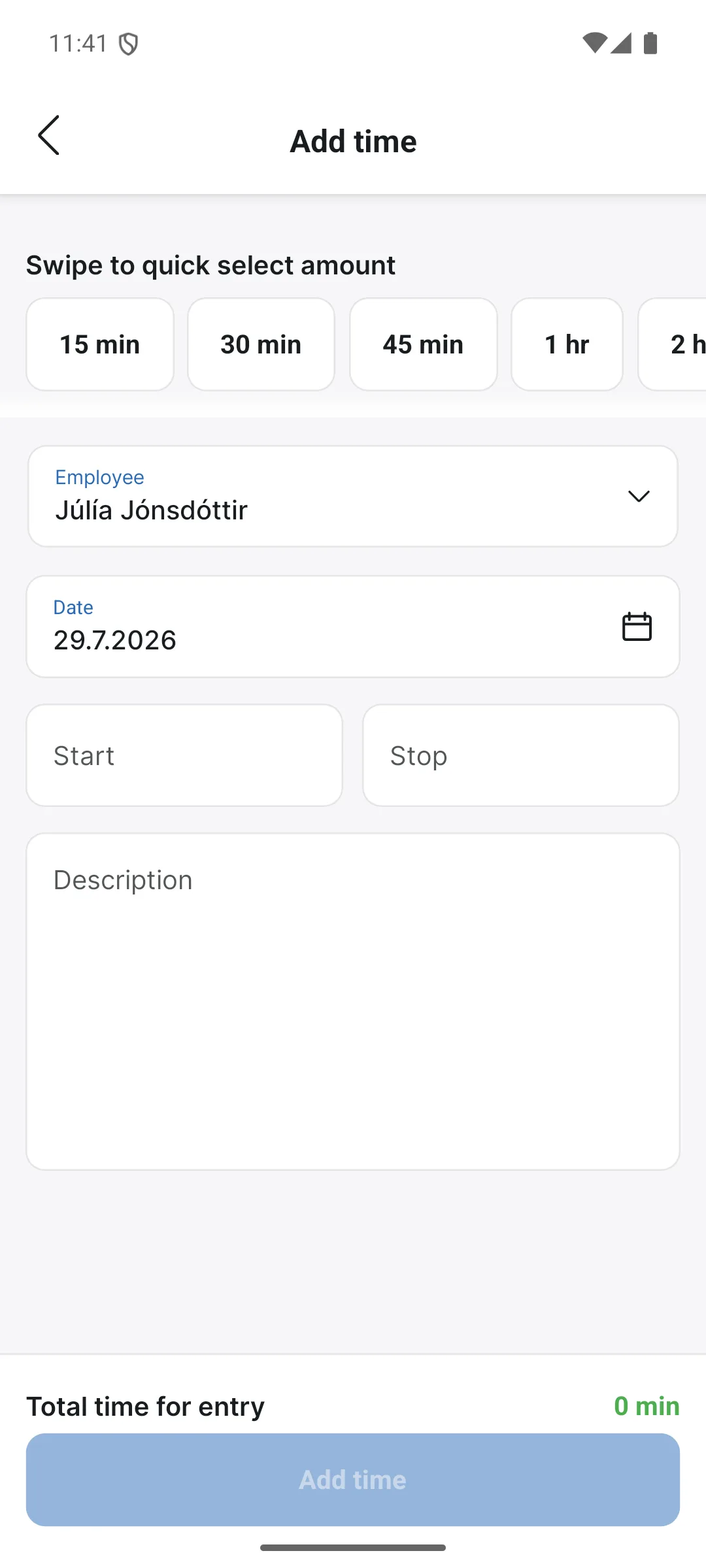 Add time in the app