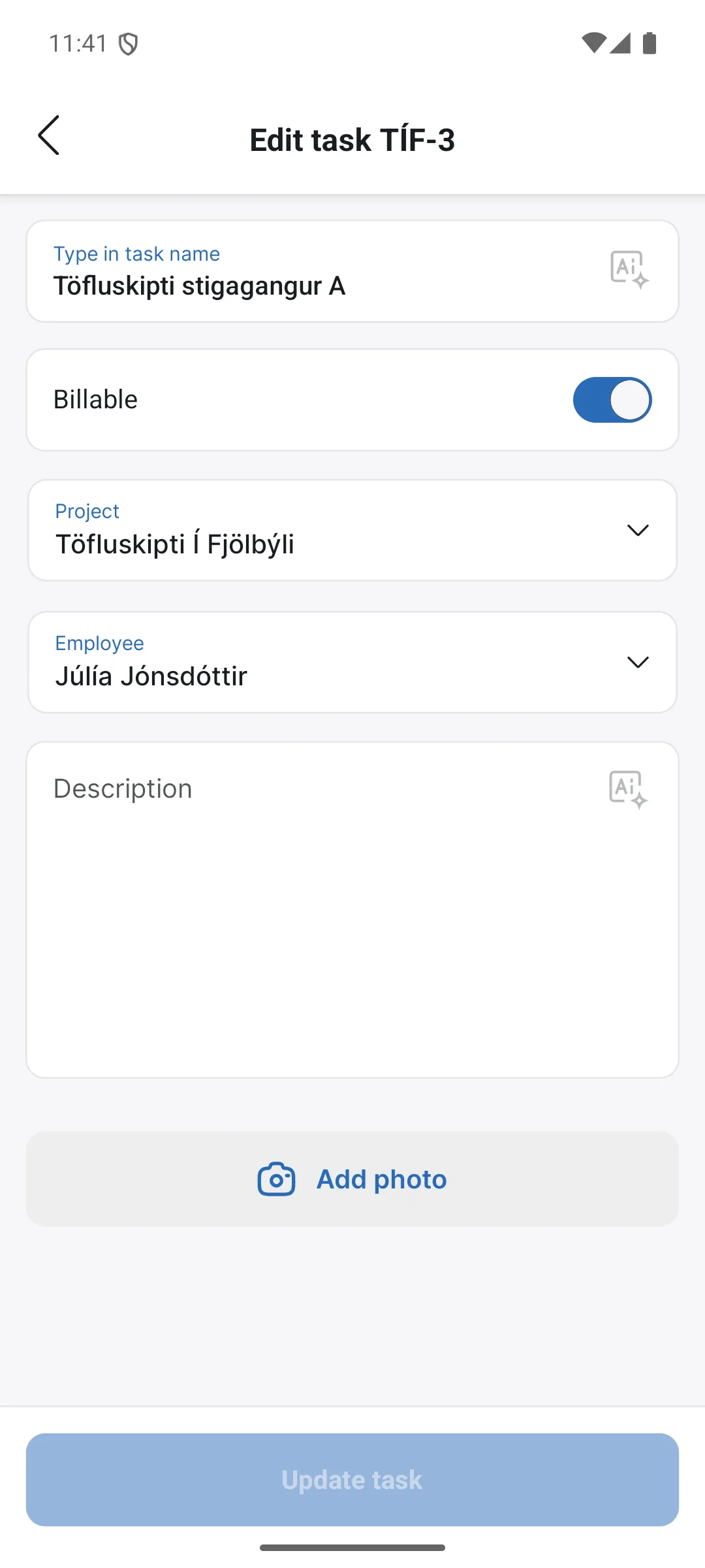 Editing a task in the app