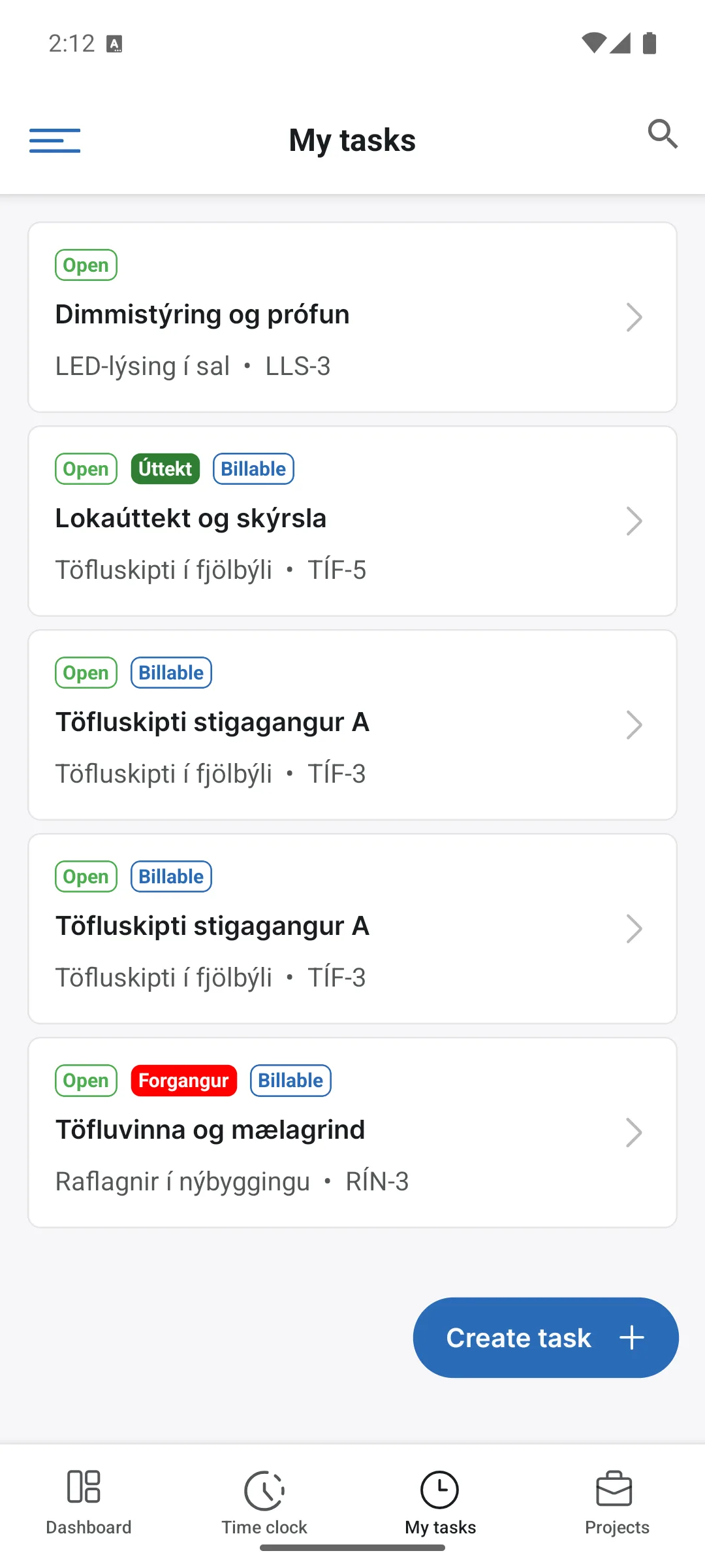 My tasks in the app