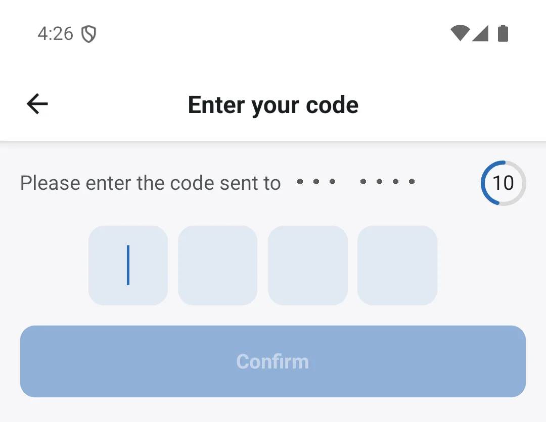 Entering the SMS code