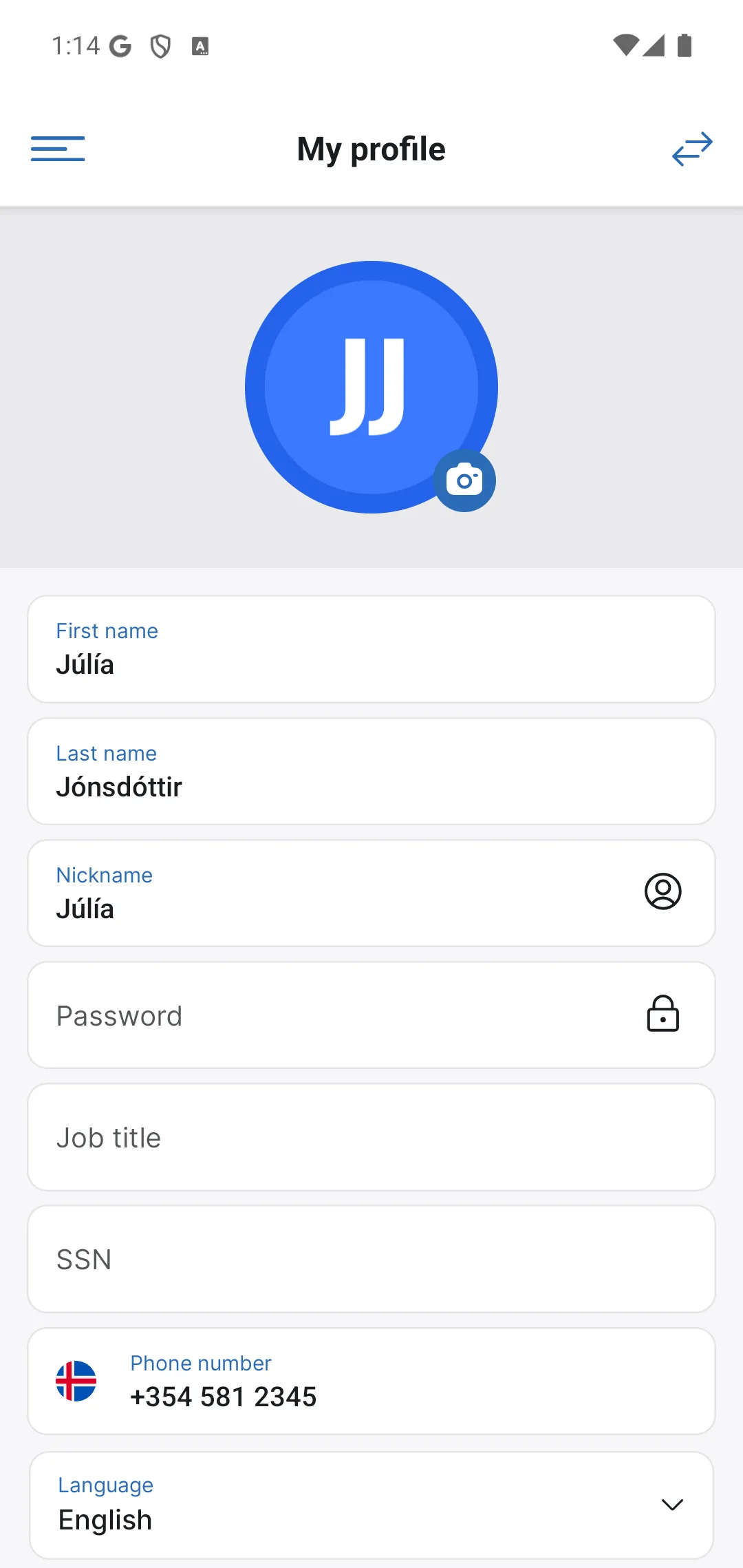 The profile in the app