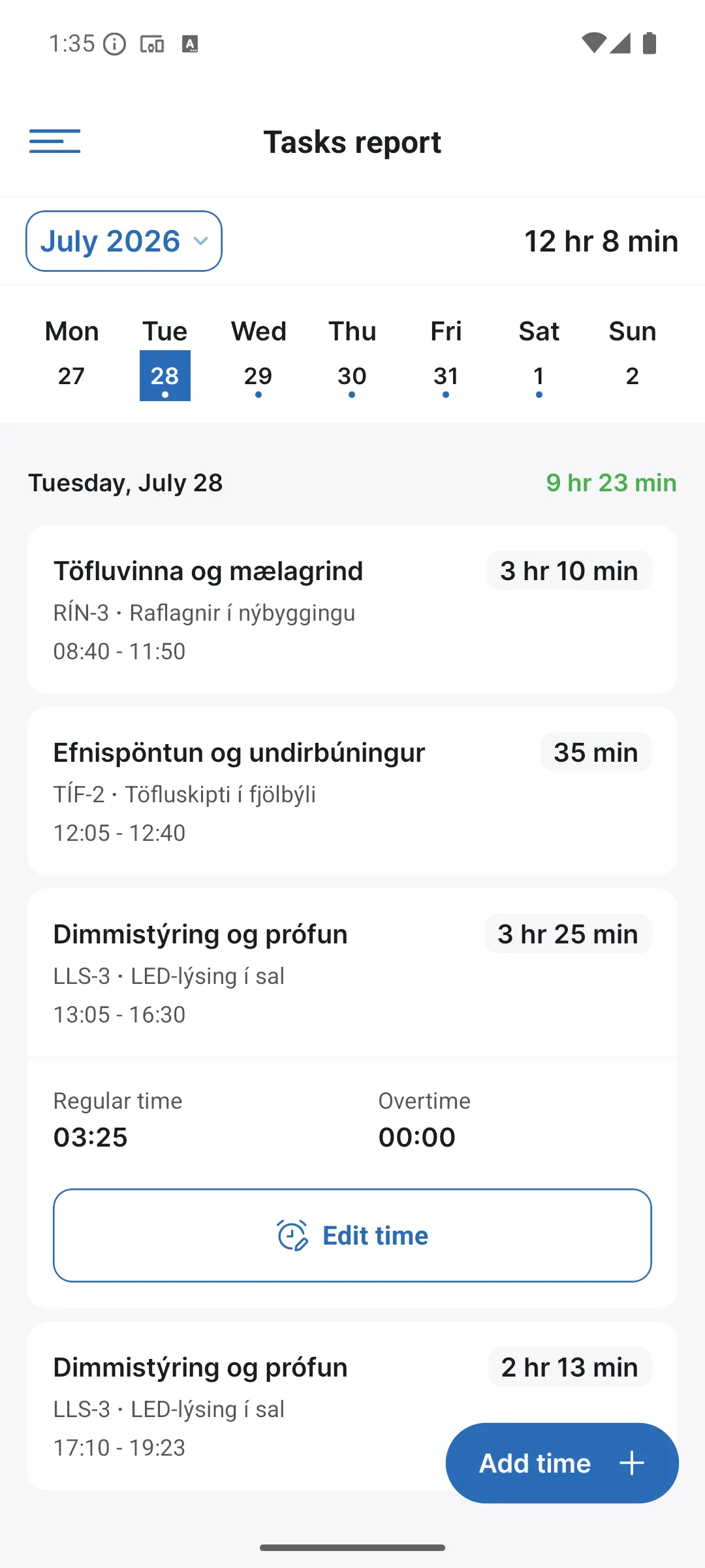 Task reports in the app