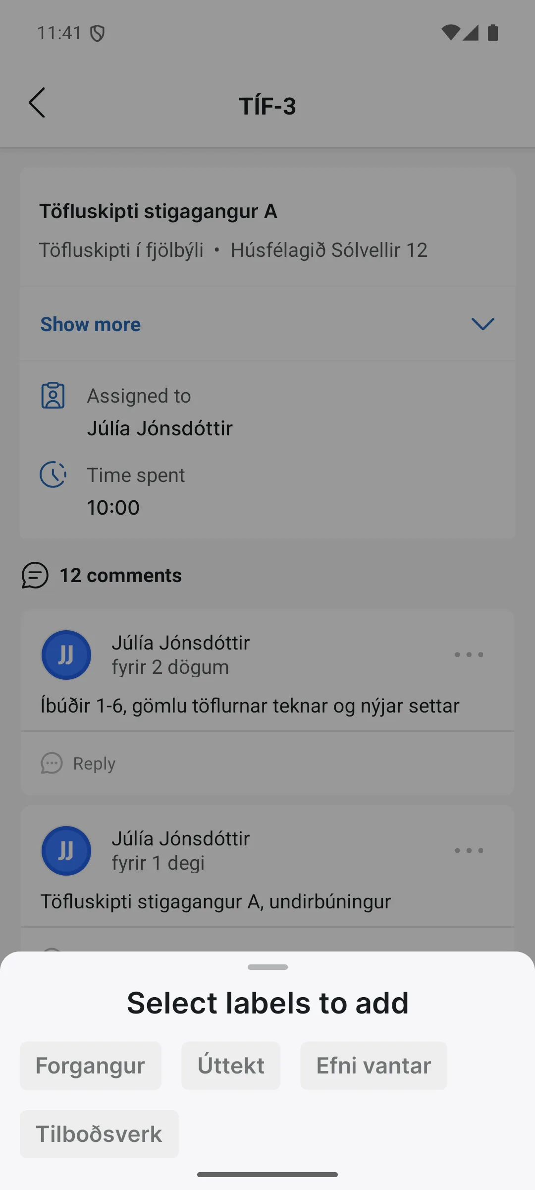 Select labels to add