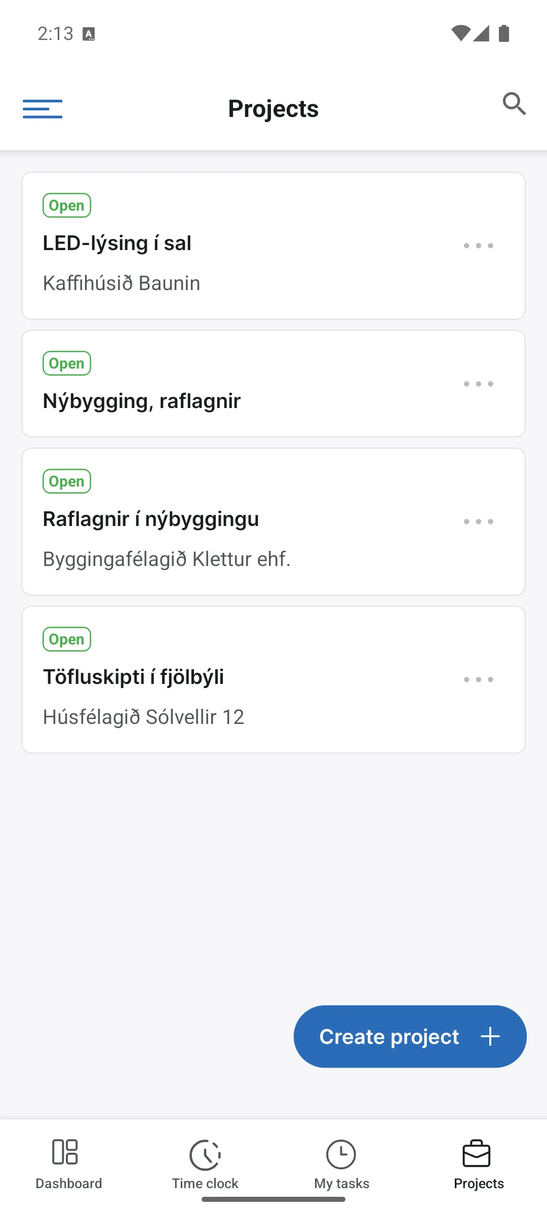 Projects in the app