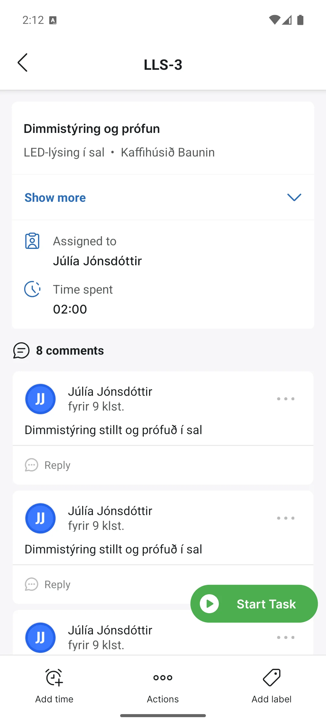 A task in the app