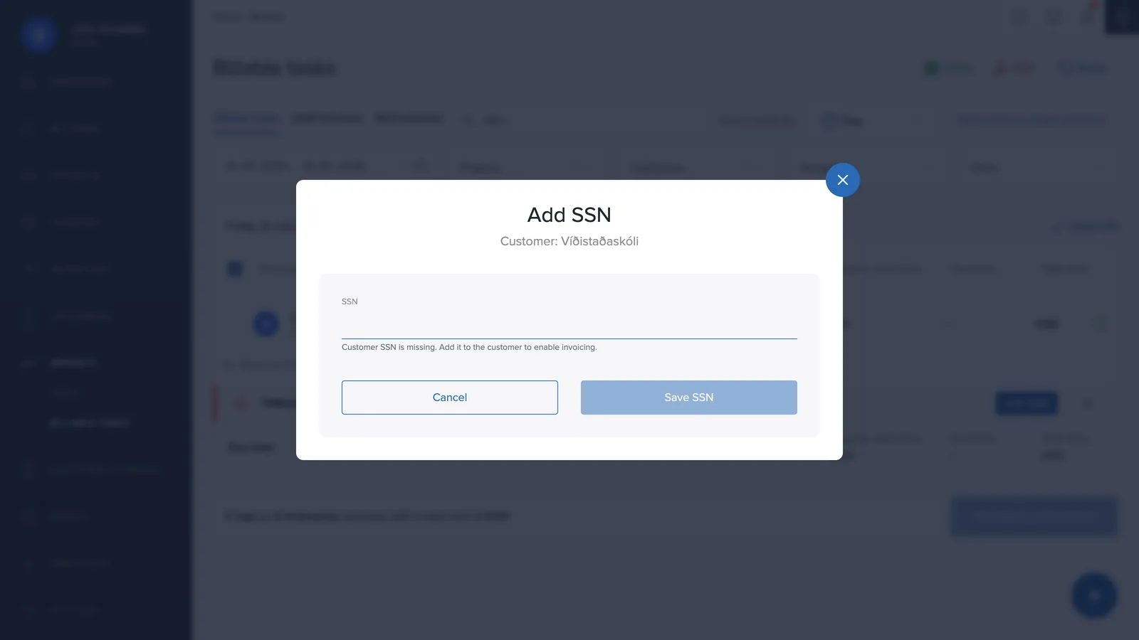 Add national ID dialog