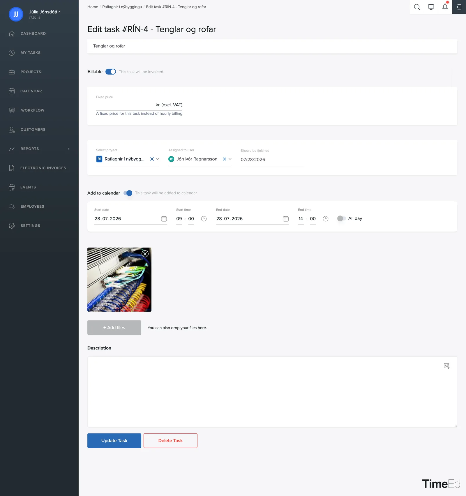 Attachments on a task