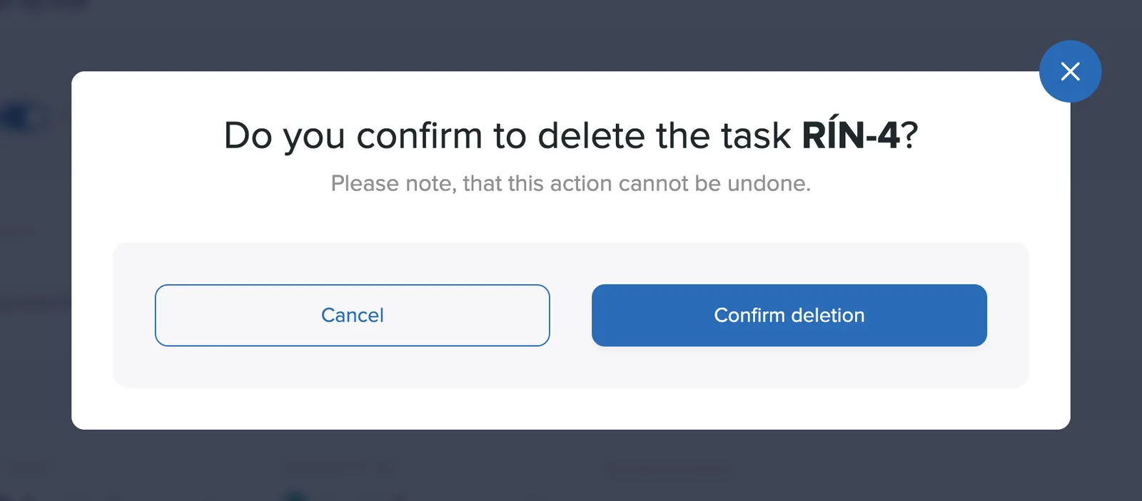 Confirmation dialog for deleting a task