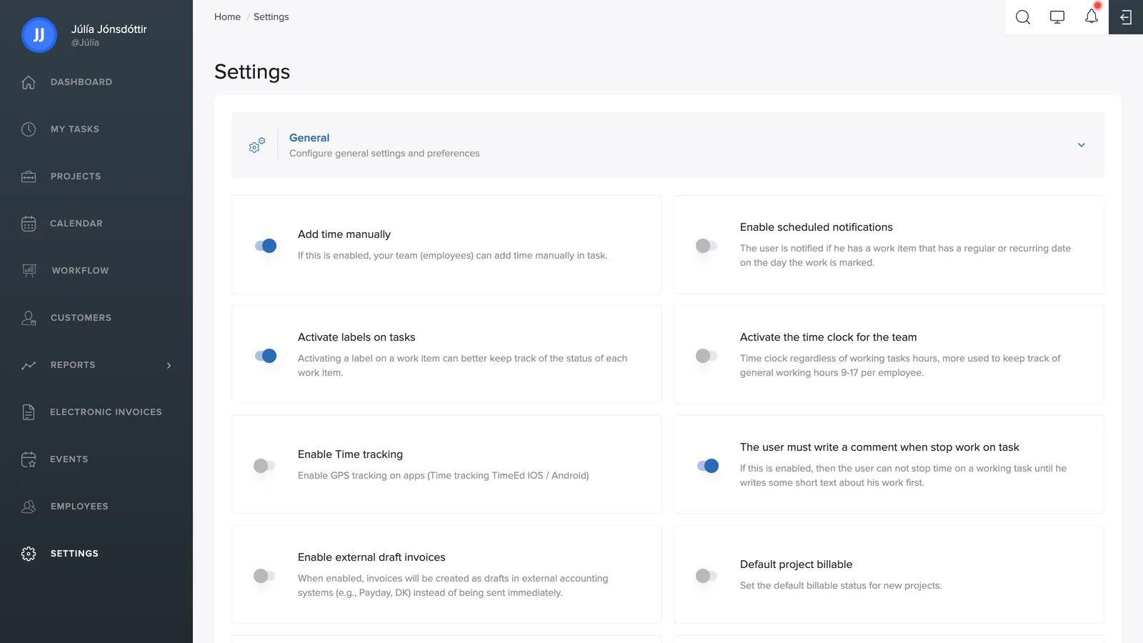 Hidden invoices in settings