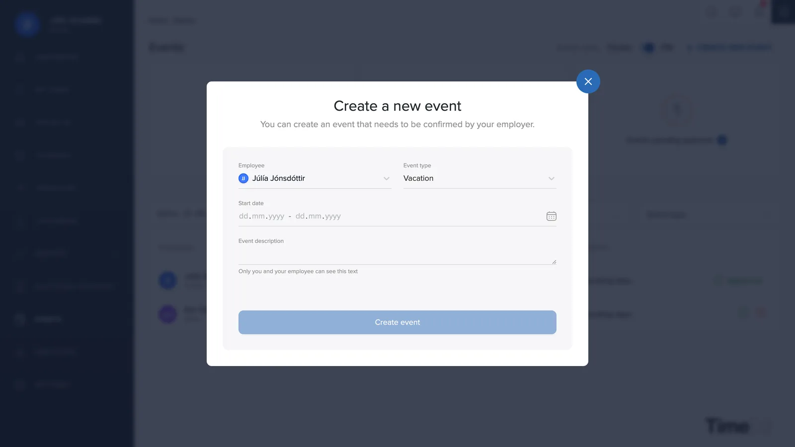 Create new event