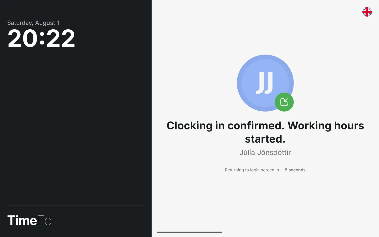 Clock-in confirmed