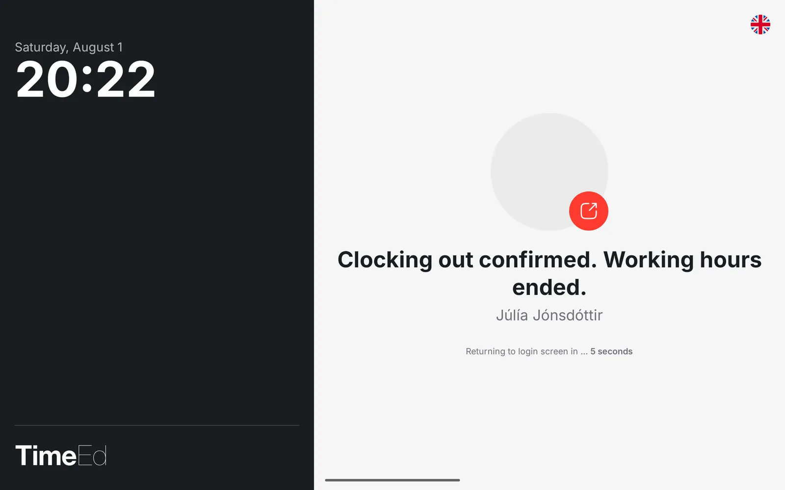 Clock-out confirmed