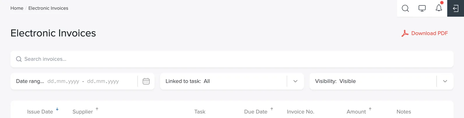 A linked row with the task tag