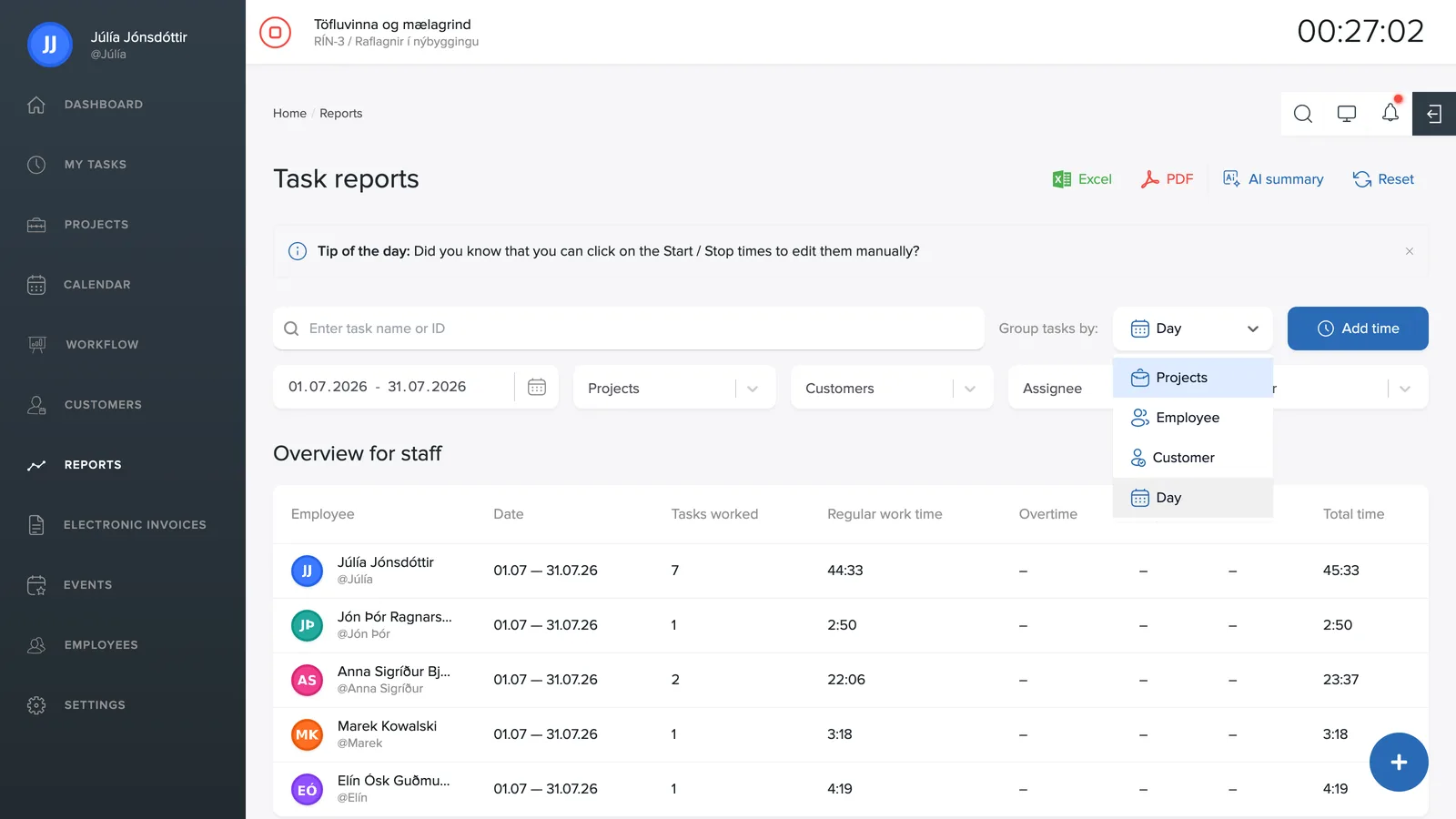 Grouping a report