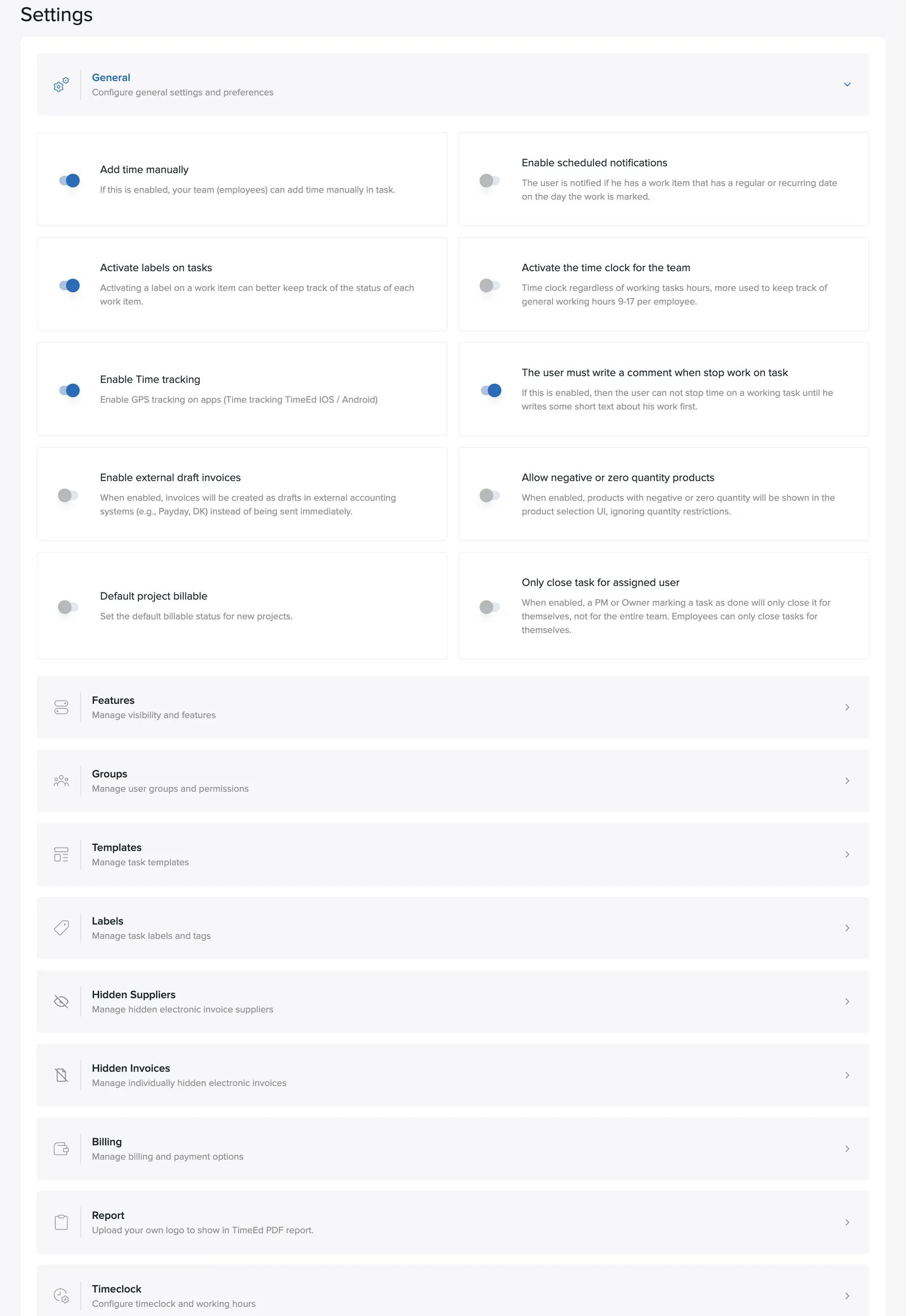 General settings