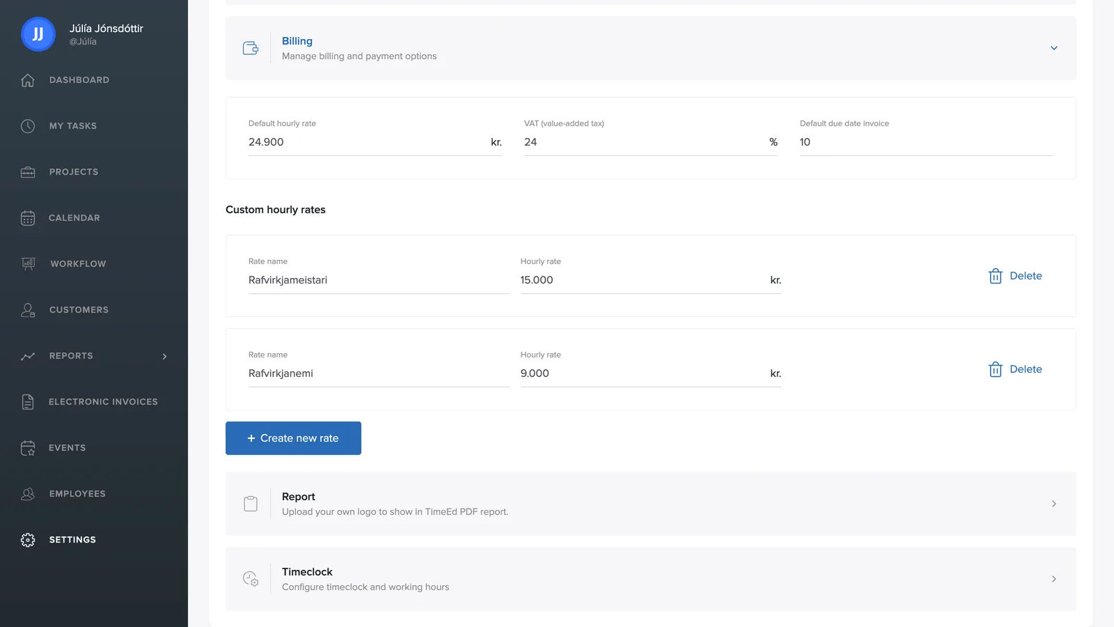 Invoice settings