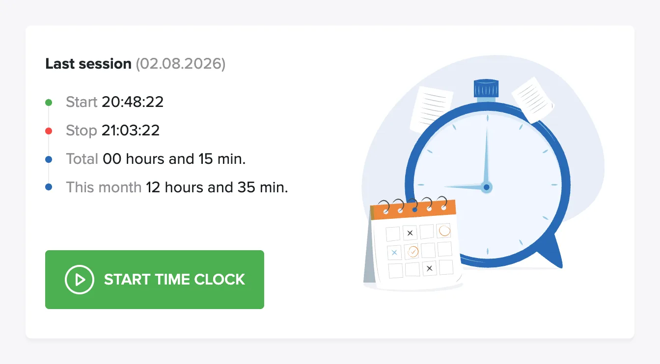 The time clock on the dashboard