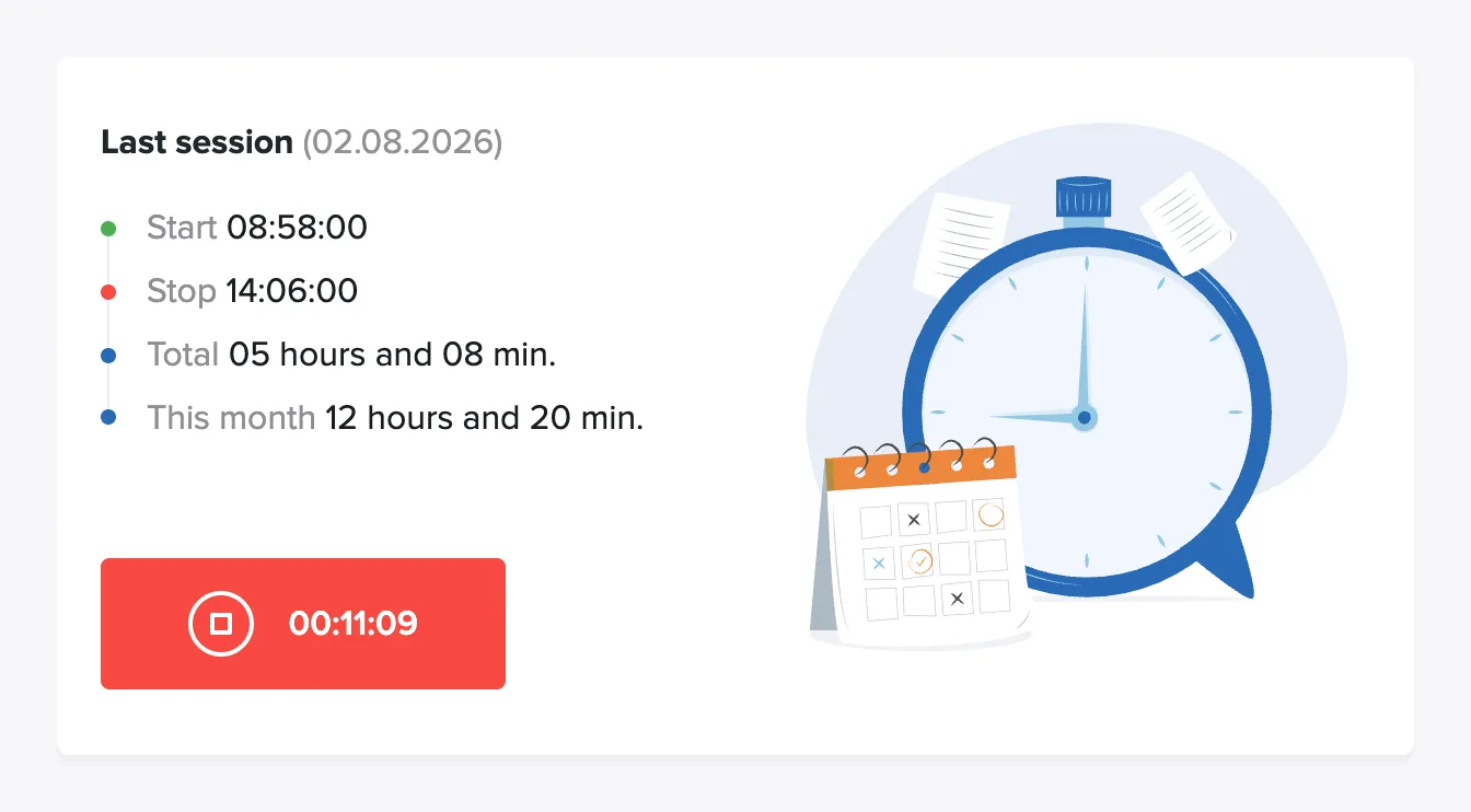 The time clock running