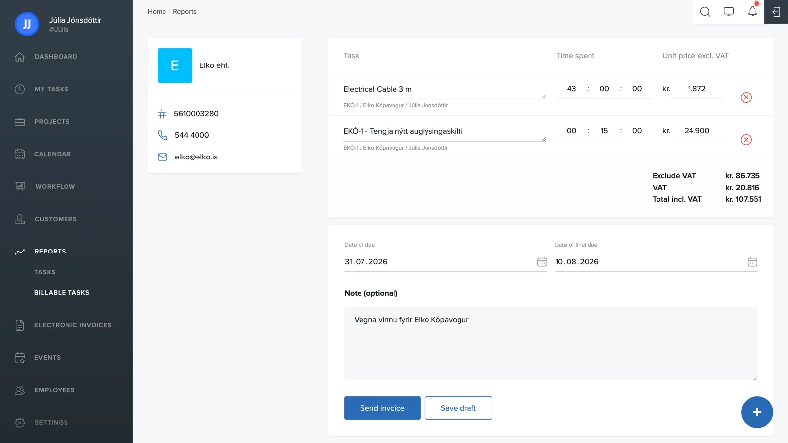 Finalizing an invoice