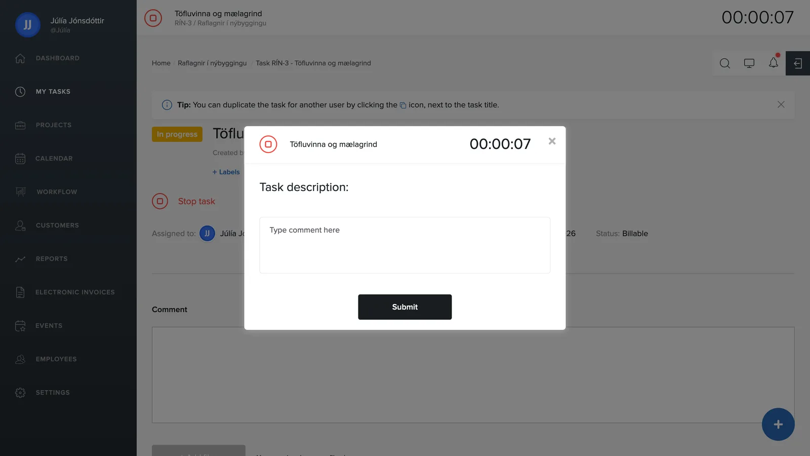 Comment on clock-out