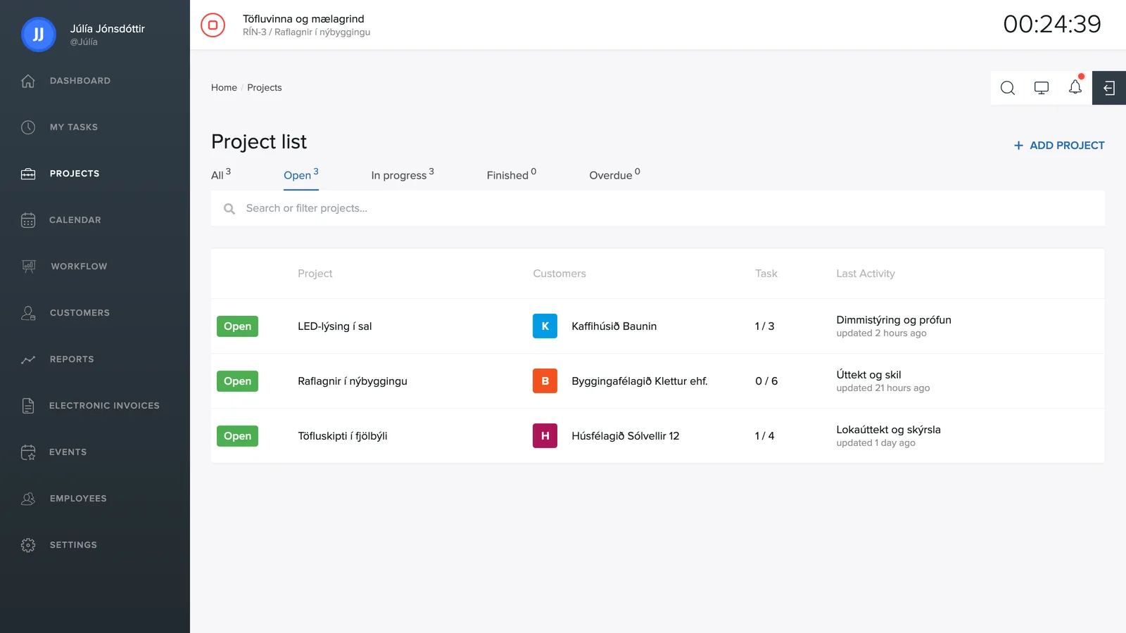 The project list