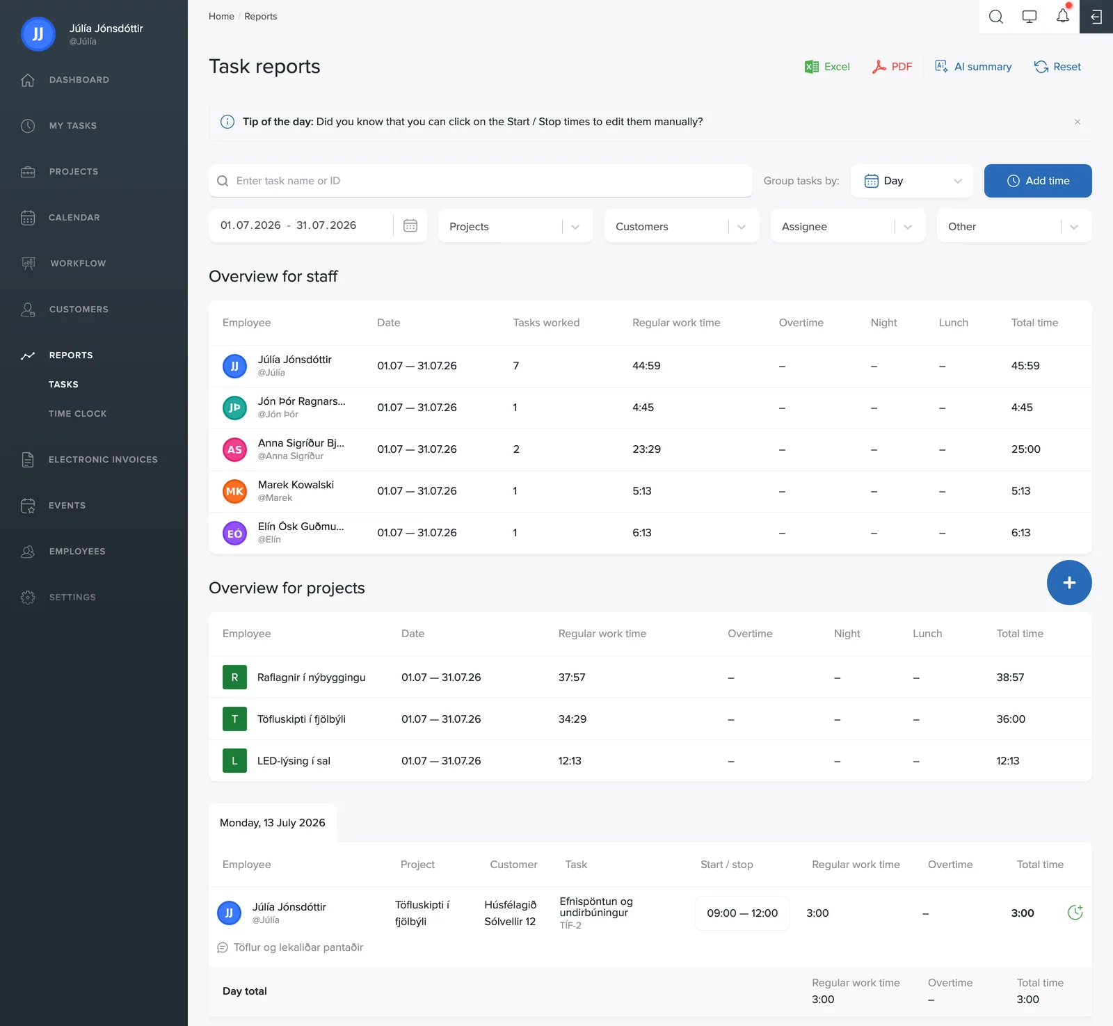 Task reports