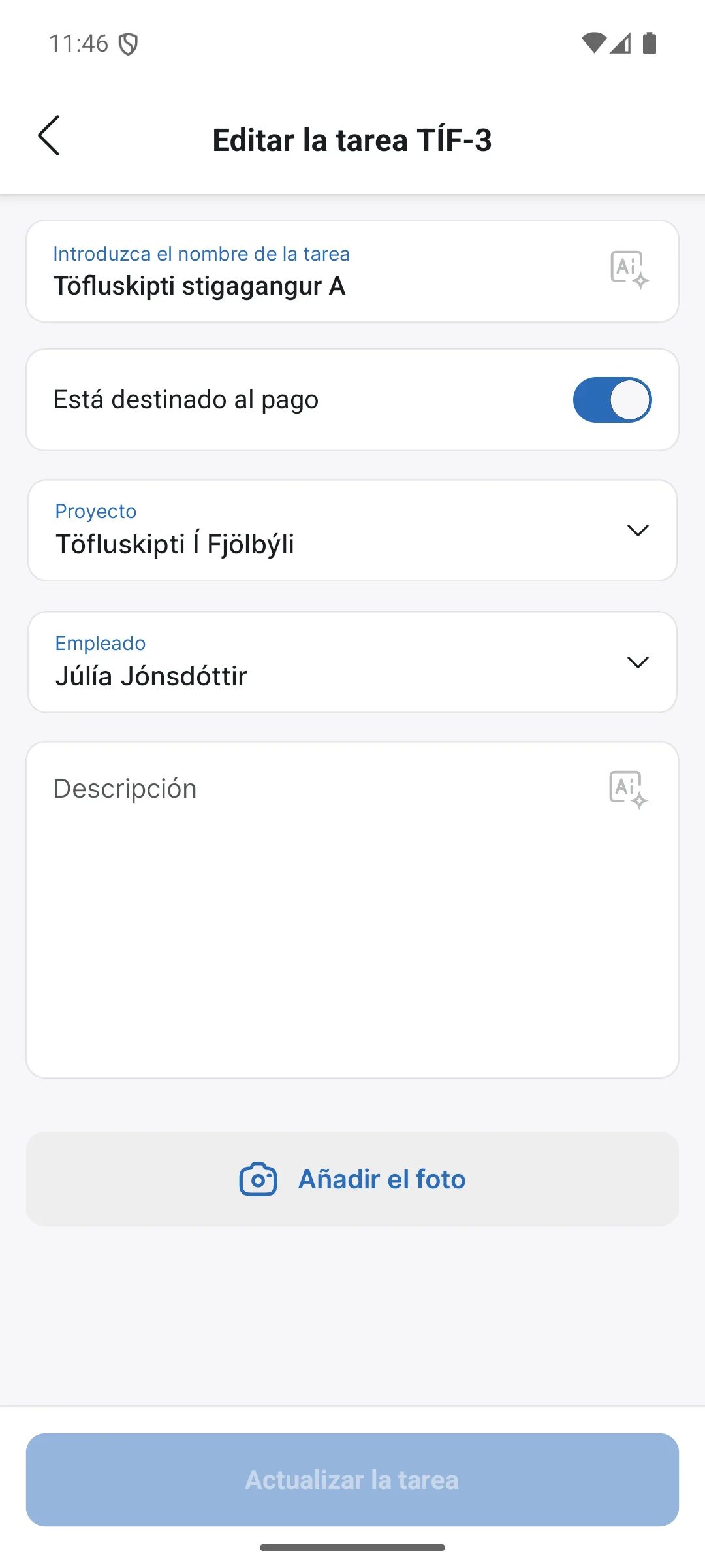Editar una tarea en la app