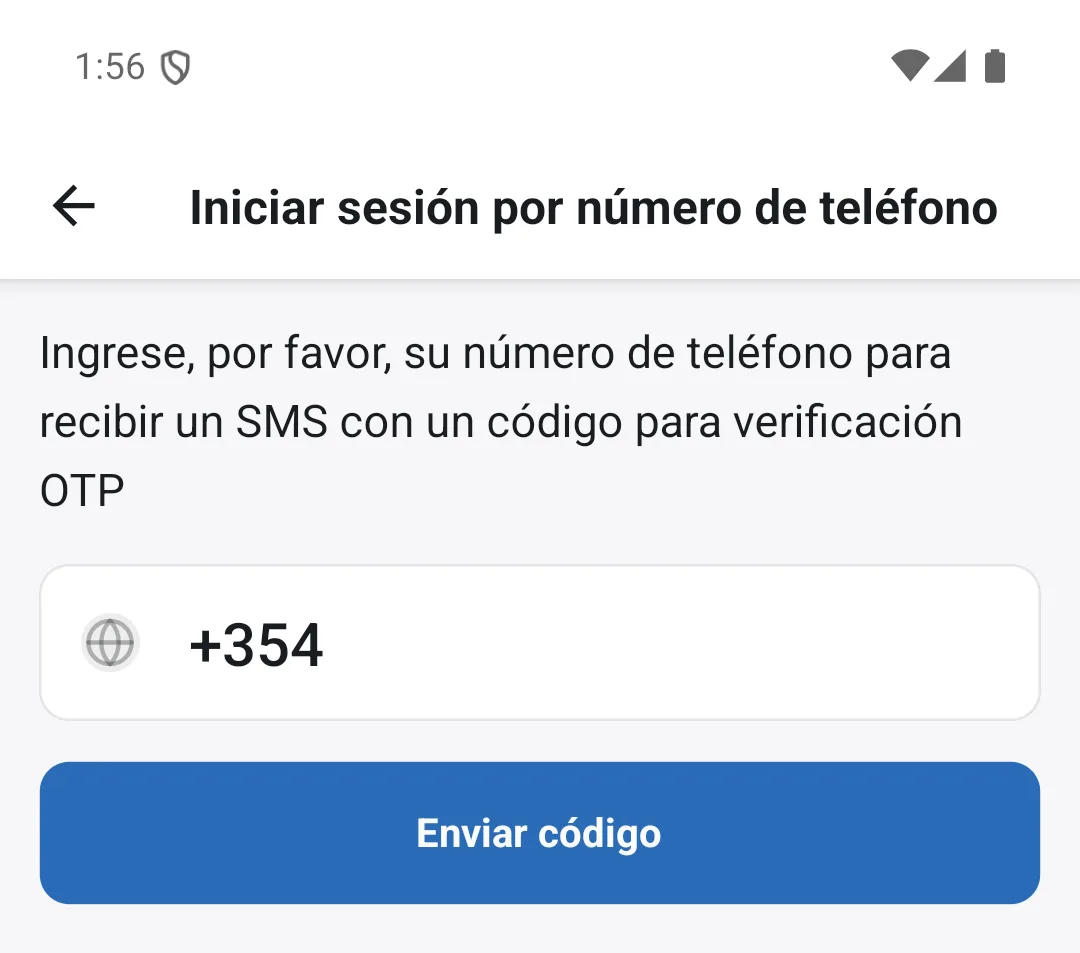 Inicio de sesión con número de teléfono