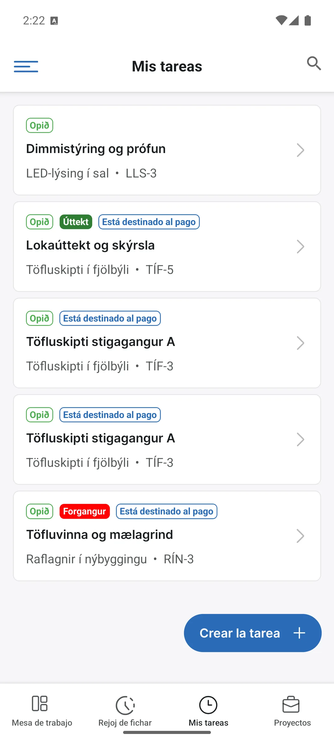 Mis tareas en la app