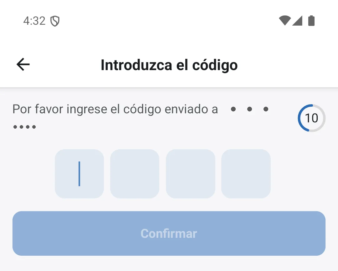 Introducción del código SMS