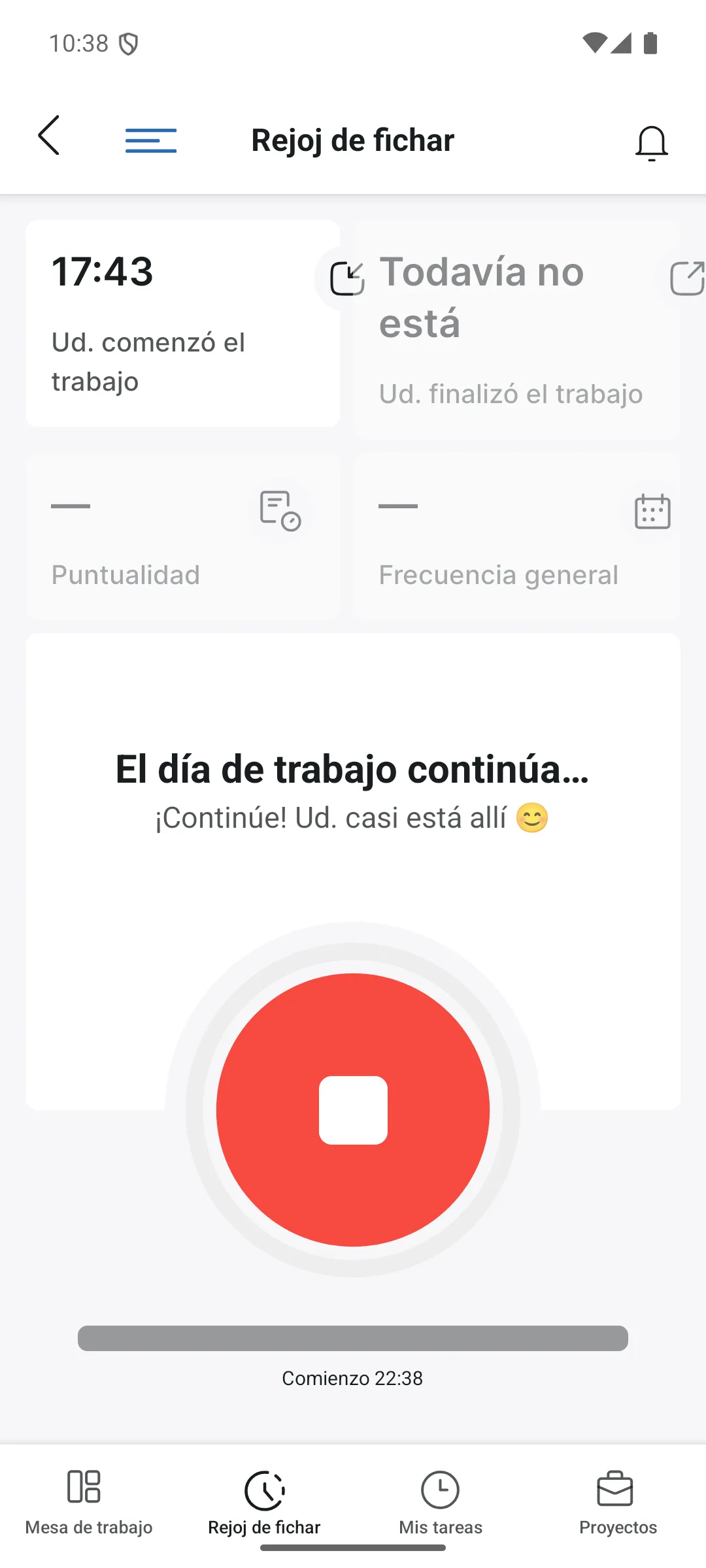 El reloj de fichar en marcha