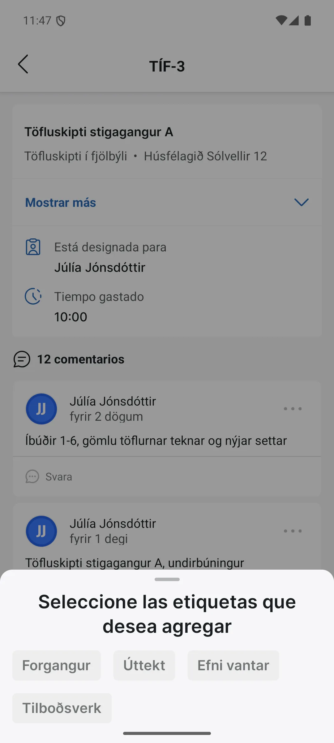 Elige las etiquetas que quieres añadir