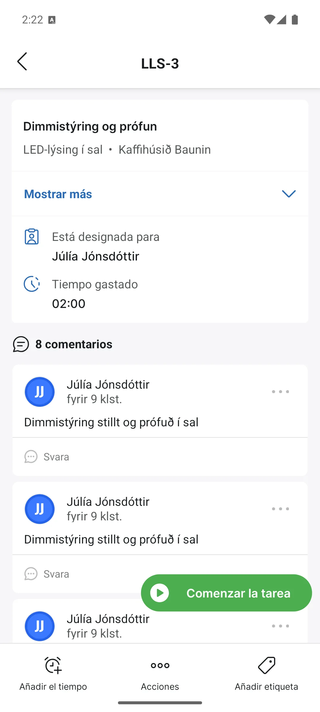 Una tarea en la app