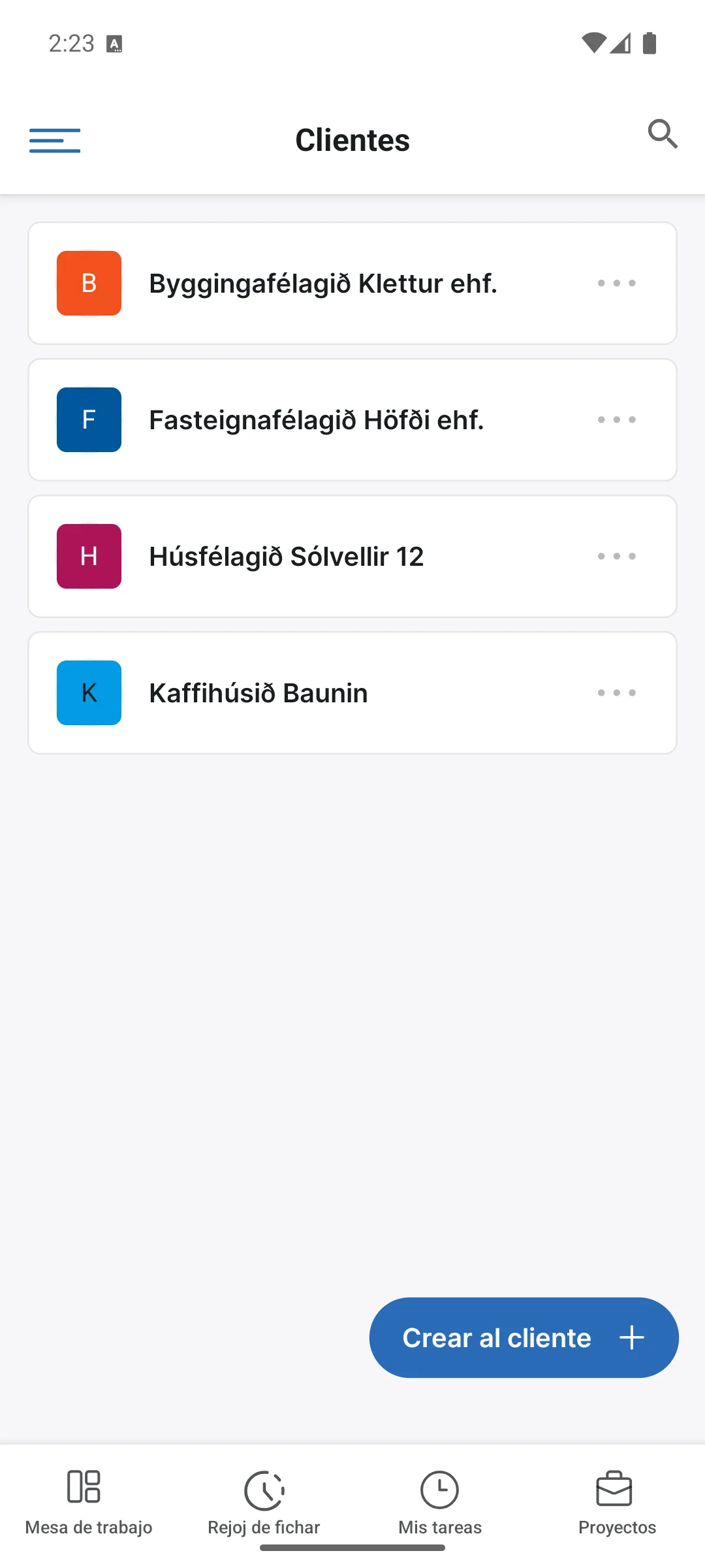 Clientes en la app