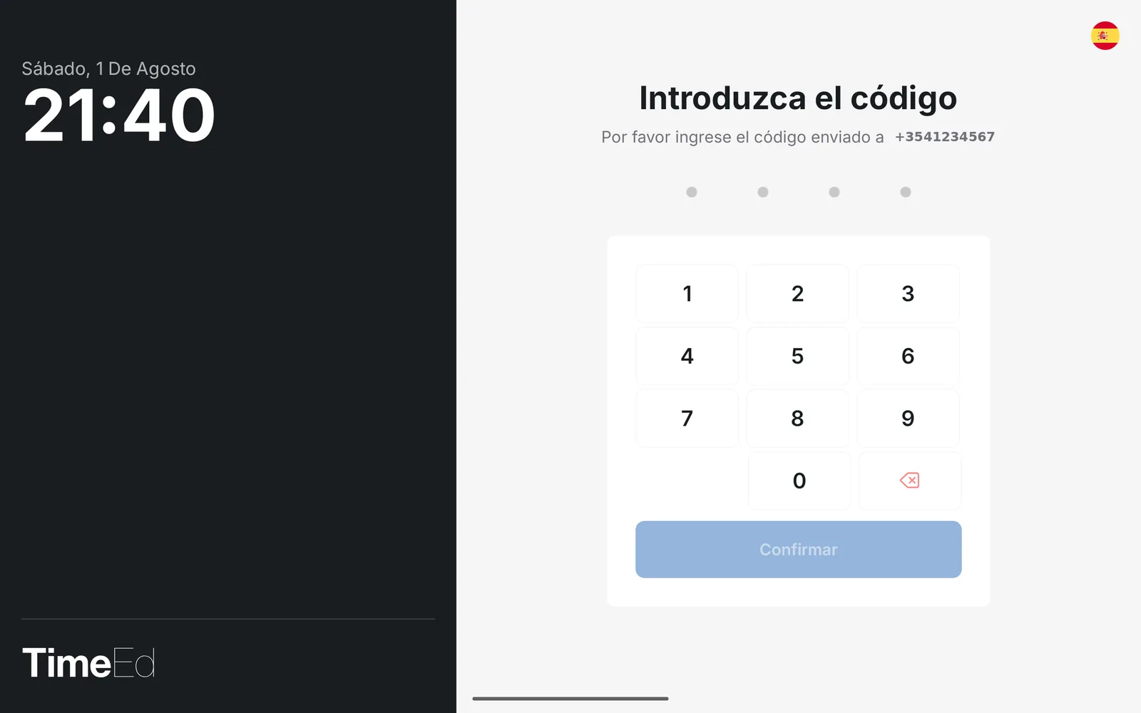 Introducción del código SMS