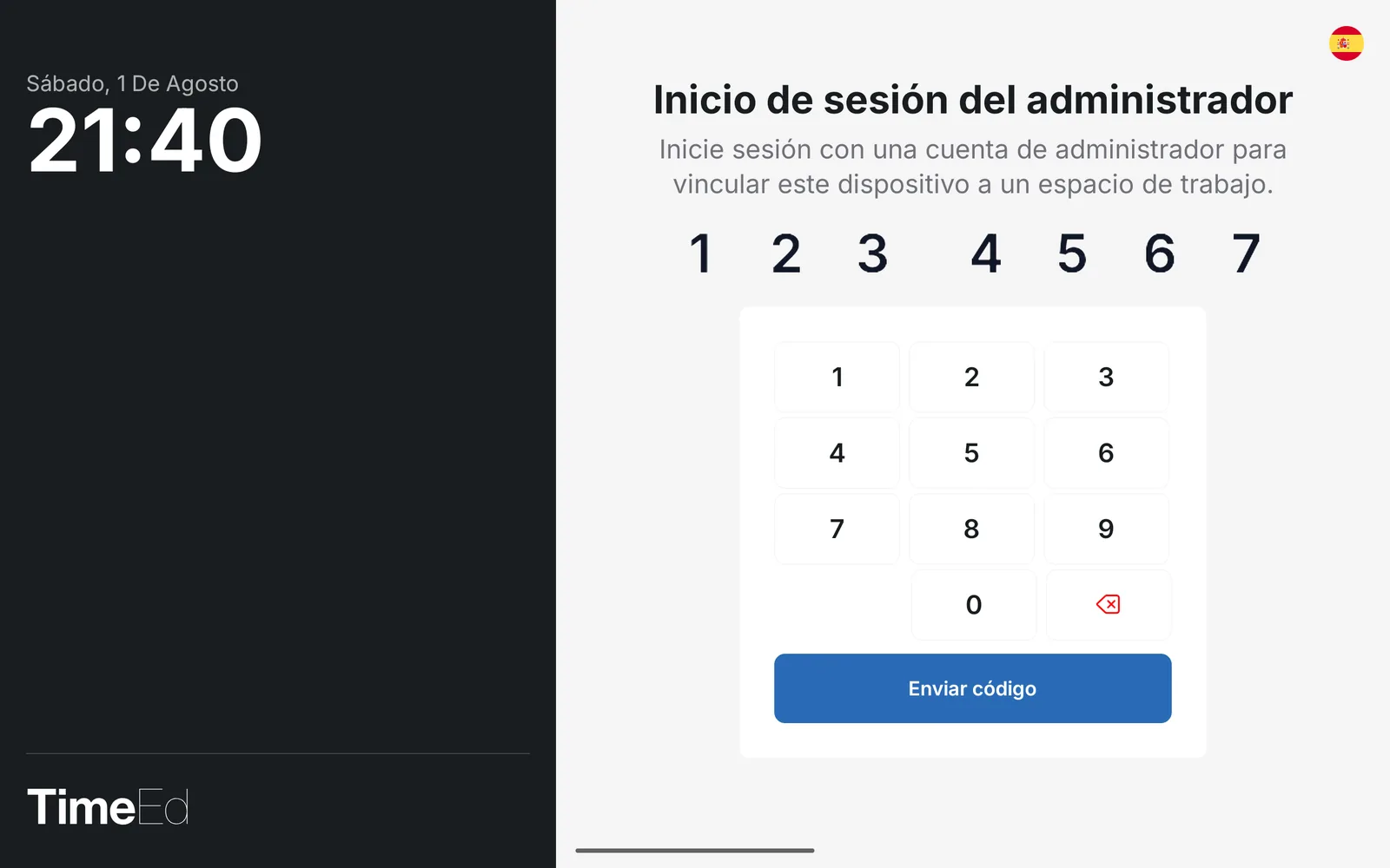 Número de móvil del administrador introducido