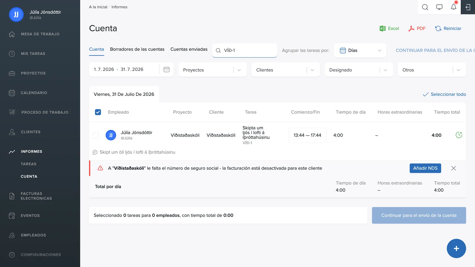 Resumen de facturación del informe